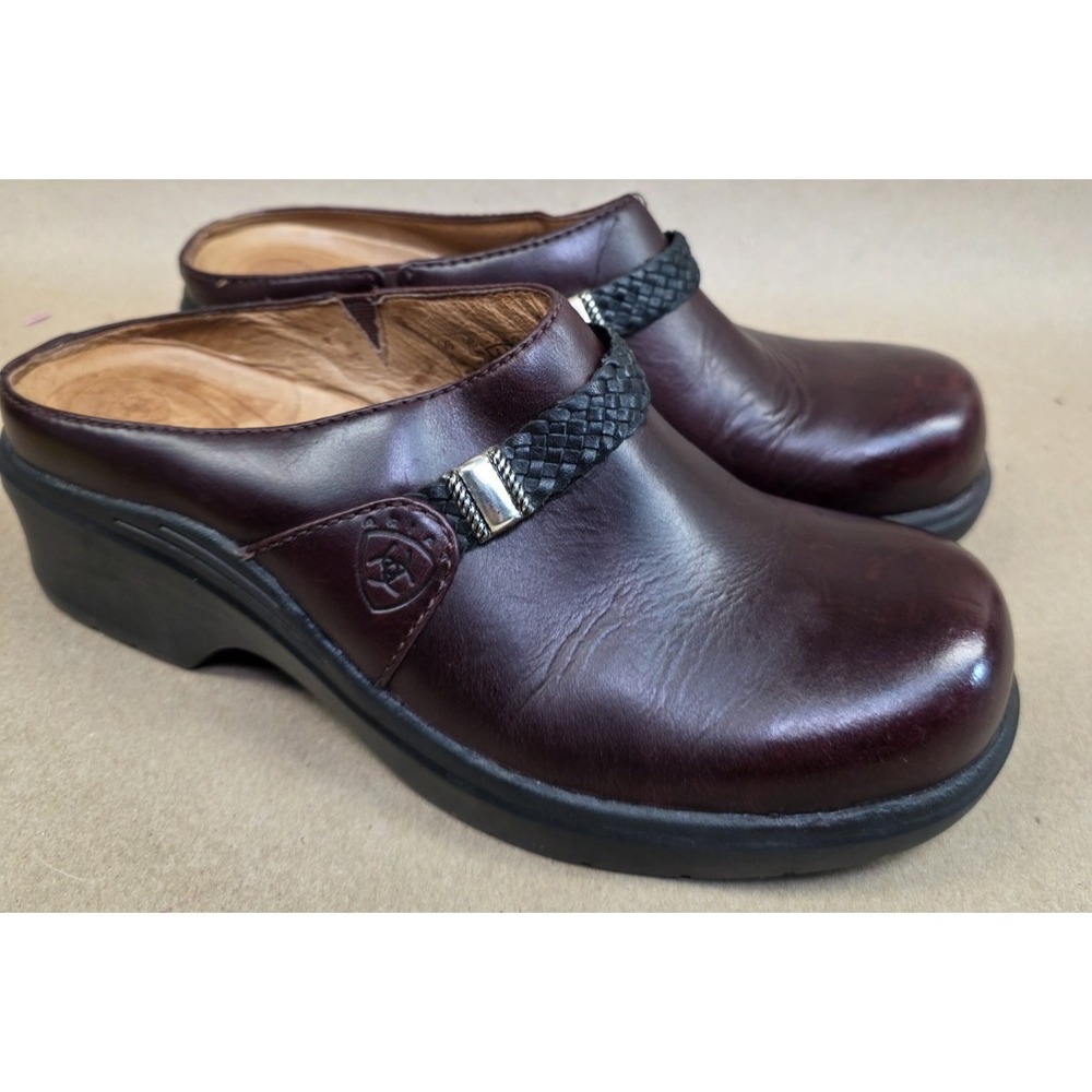 Ariat ( Sz 9 B) Slip On Mule Clog Shoes Burgundy Leather Western 93263 Womens